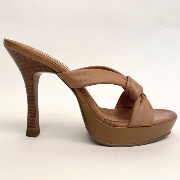 Steve Madden Tan Leather Heel Sandals Size 7 - Picture 5 of 13